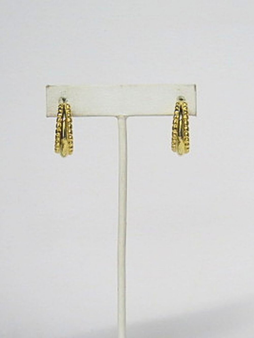 Vintage Gold Tone Triple Layer Textured Half Hoop Clip On Earrings